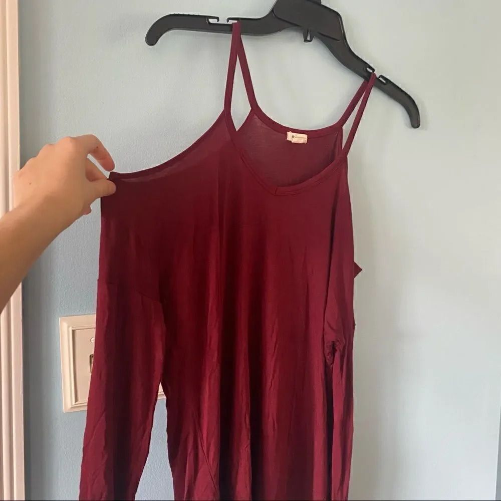 Garage Maroon Cold Shoulder Top - Picture 3 of 5
